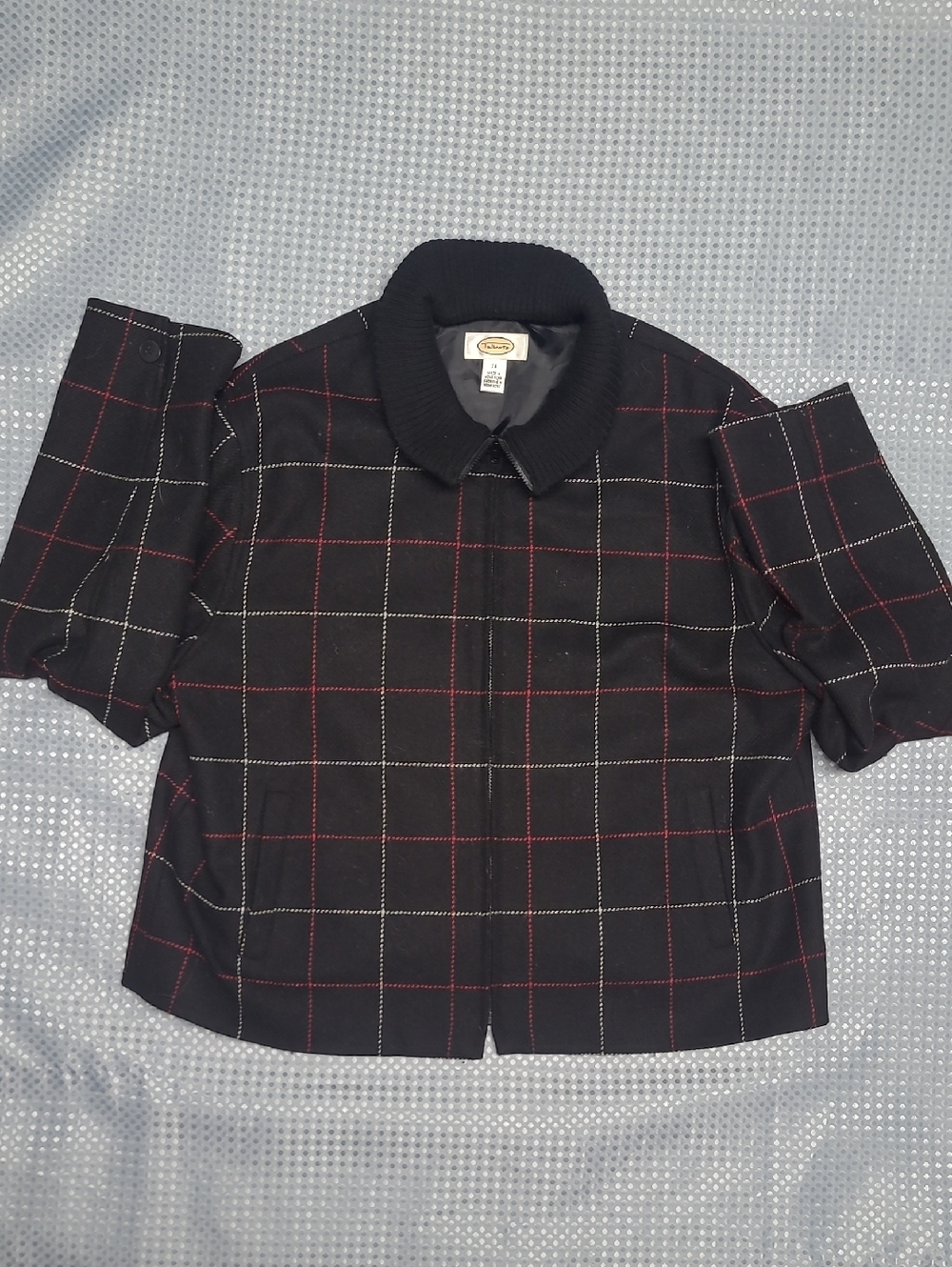 Talbots Black Windowpane Plaid Jacket with Red & White Lines